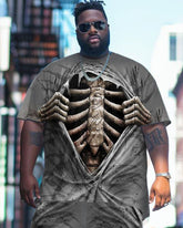 Big Guys Street Fashion Ripped Skull Print T-Shirt Shorts Set